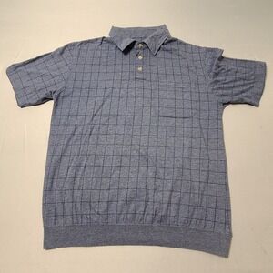 Puritan Mens Polo Small Grid Pattern Gray Pocket Soft Casual Golfer